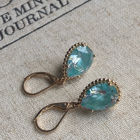 SOLID brass dangle crystal earrings - Picture 10 of 14